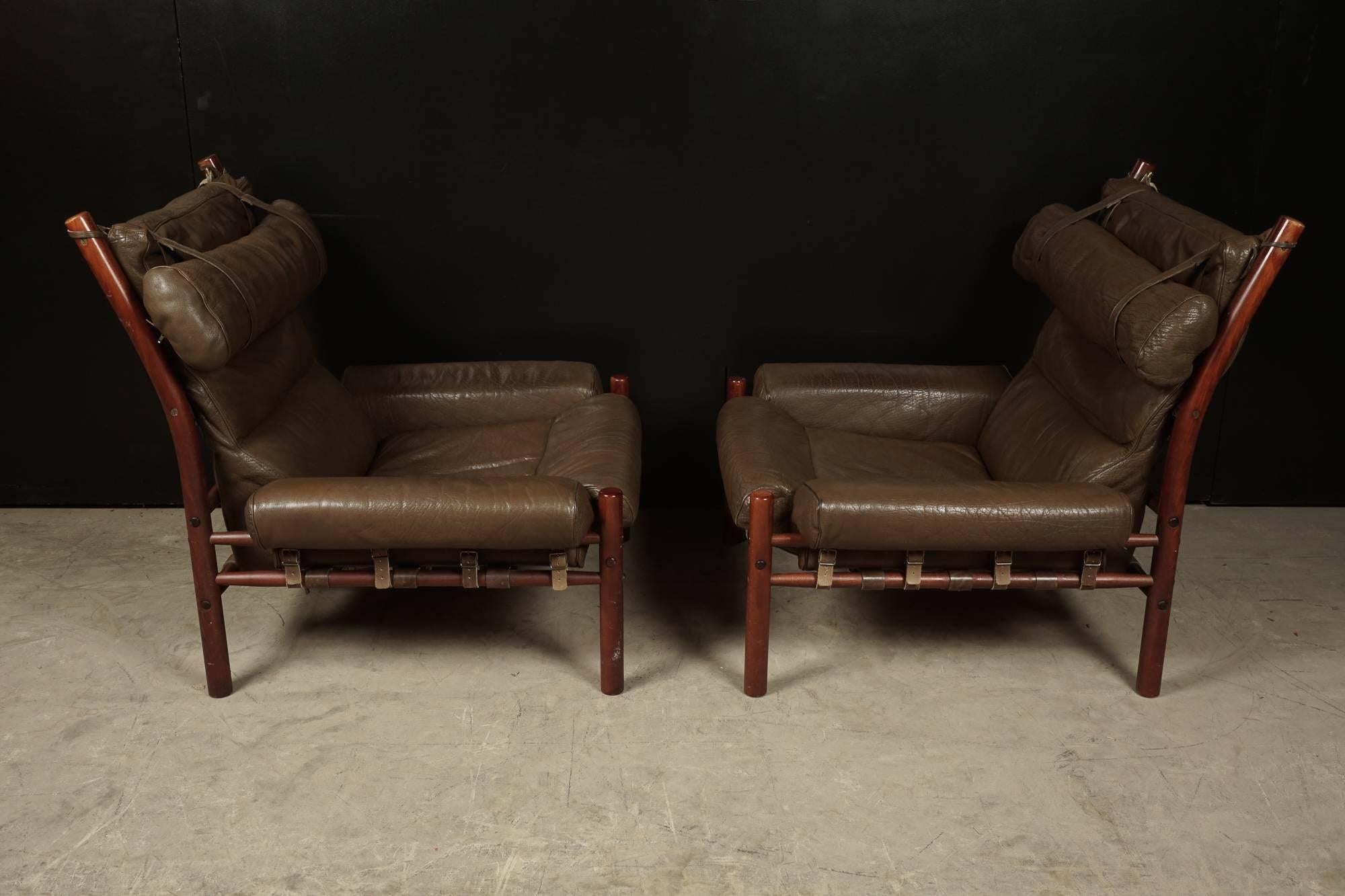 European Pair of Lounge Chairs Designed By Arne Norell, Model Inca, circa 1970
