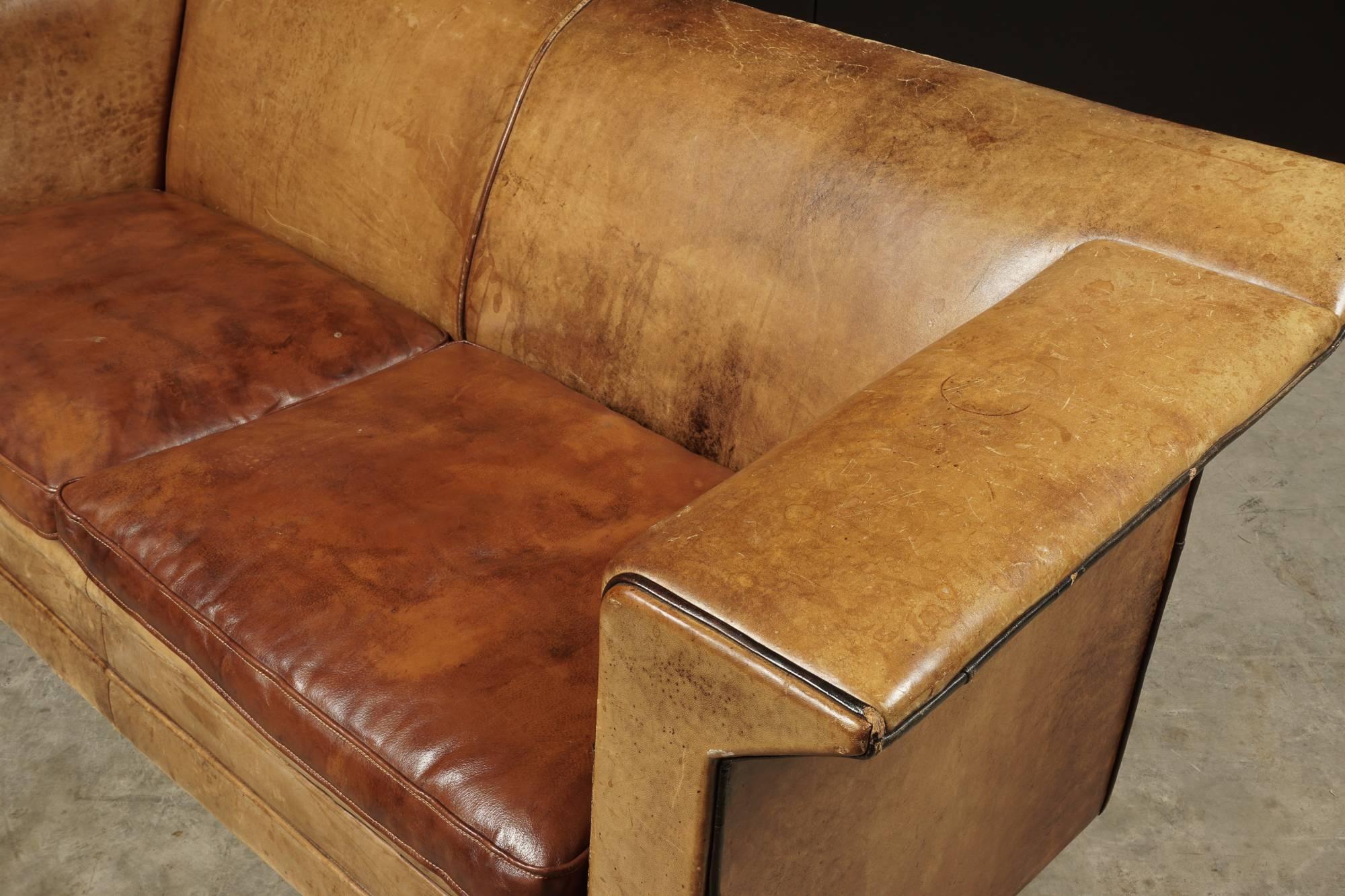 Rare Midcentury Leather Sofa With Profiled Arms and Feet 4