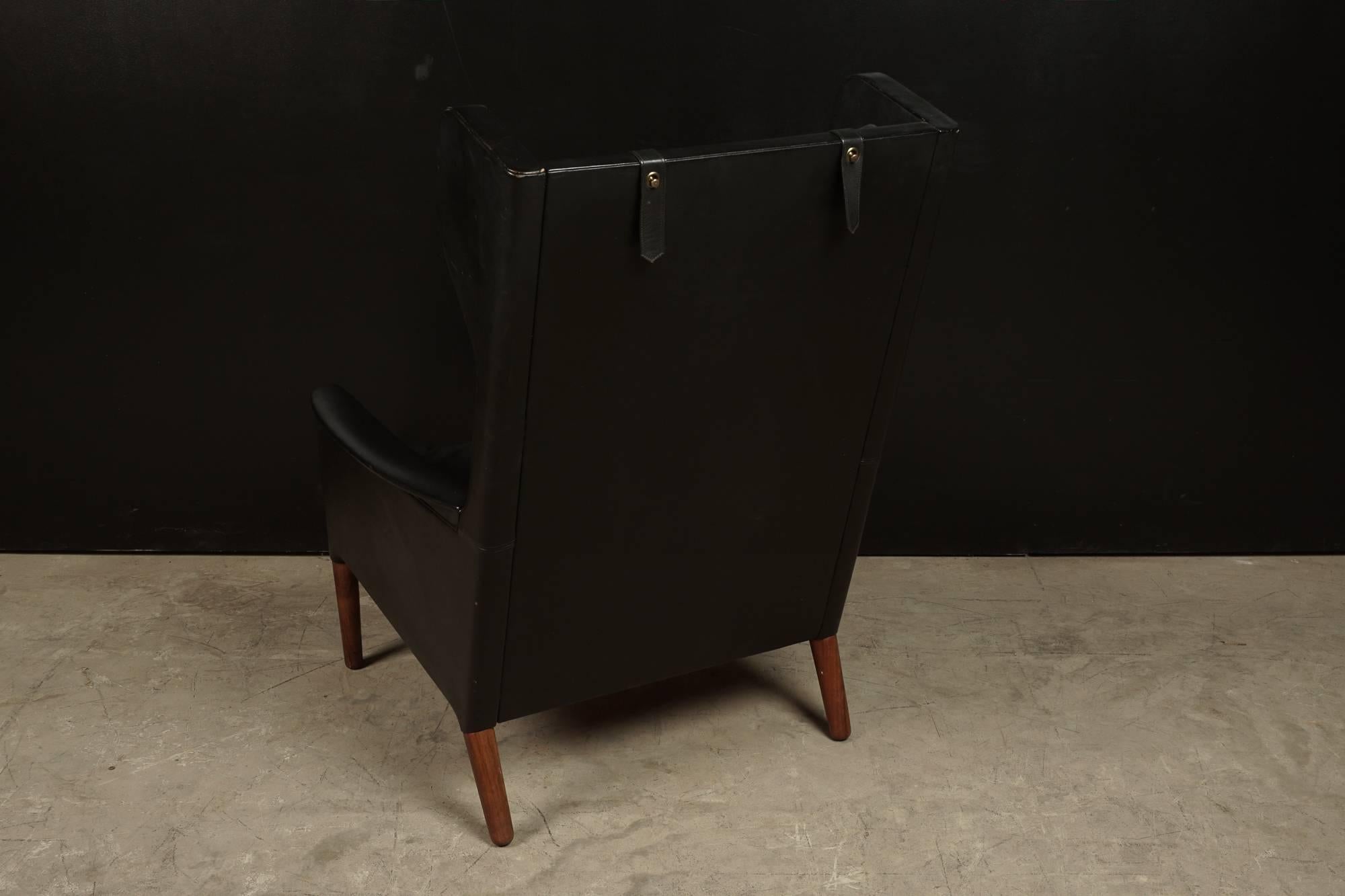 European Kurt Ostervig Leather Wing Back Chair from Denmark, circa 1970