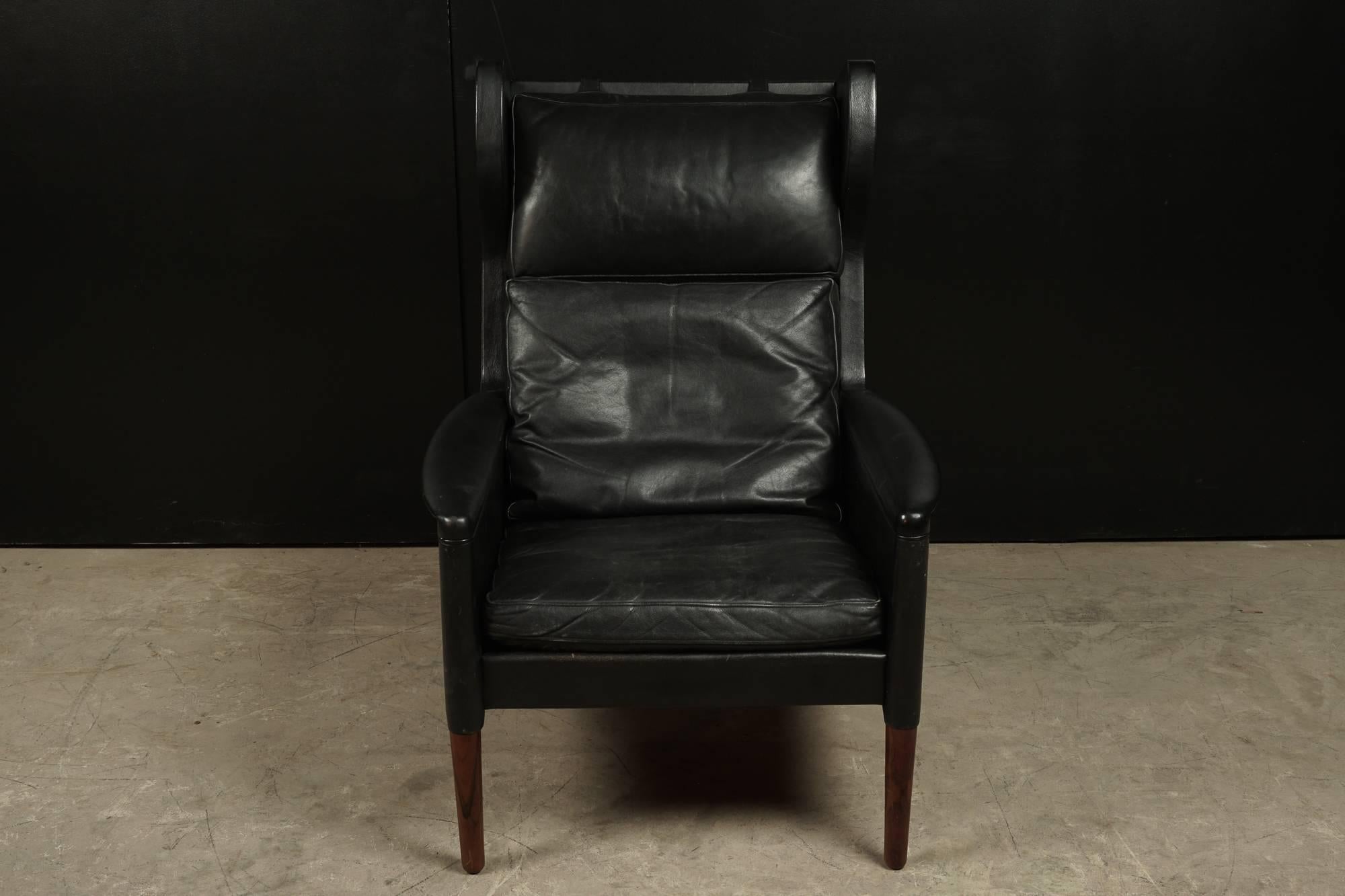 Late 20th Century Kurt Ostervig Leather Wing Back Chair from Denmark, circa 1970