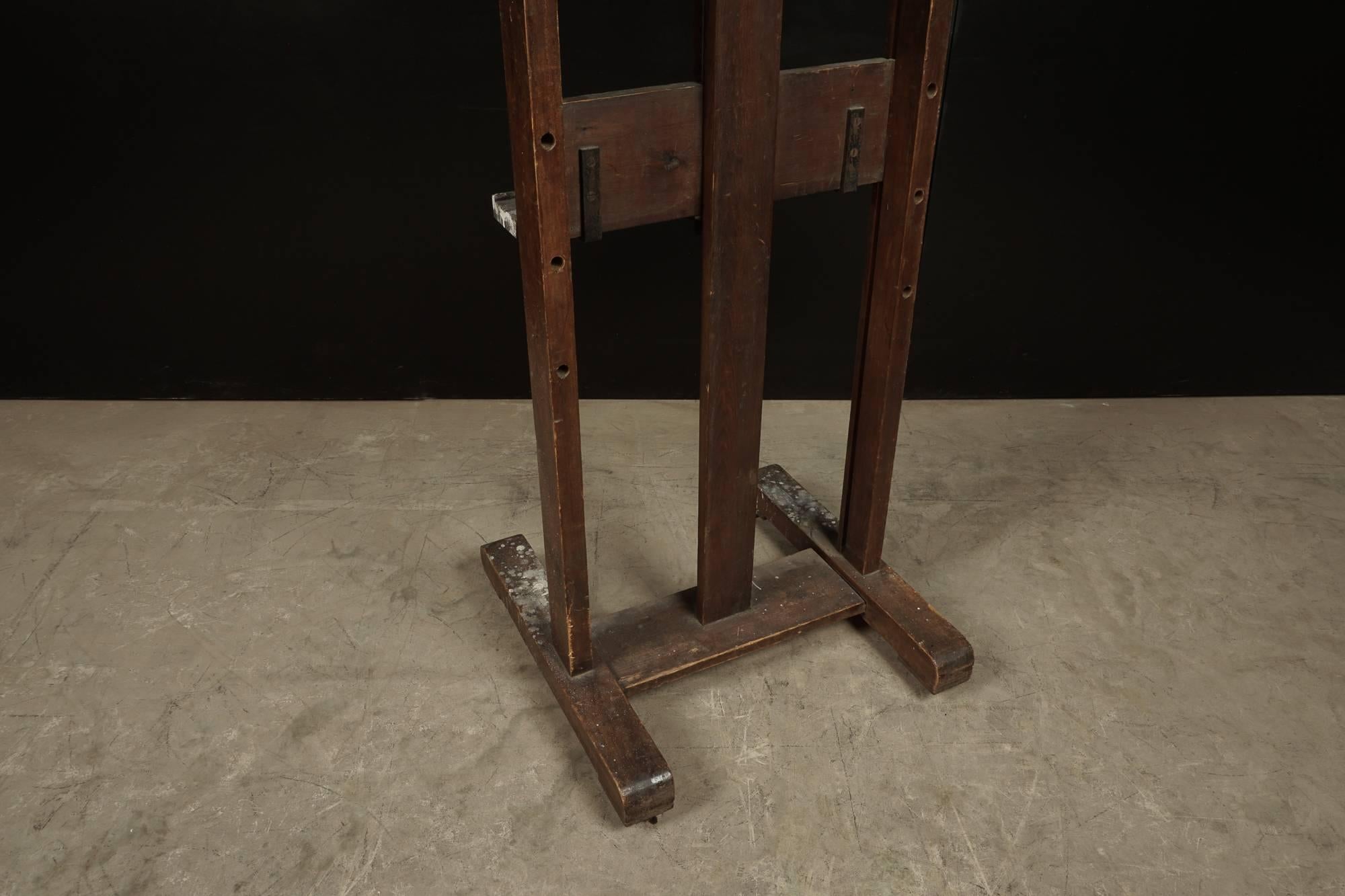 Artist's Easel From France, Circa 1950.  Adjustable height on tray and clamp.  Height measured is as pictured, and is adjustable.   