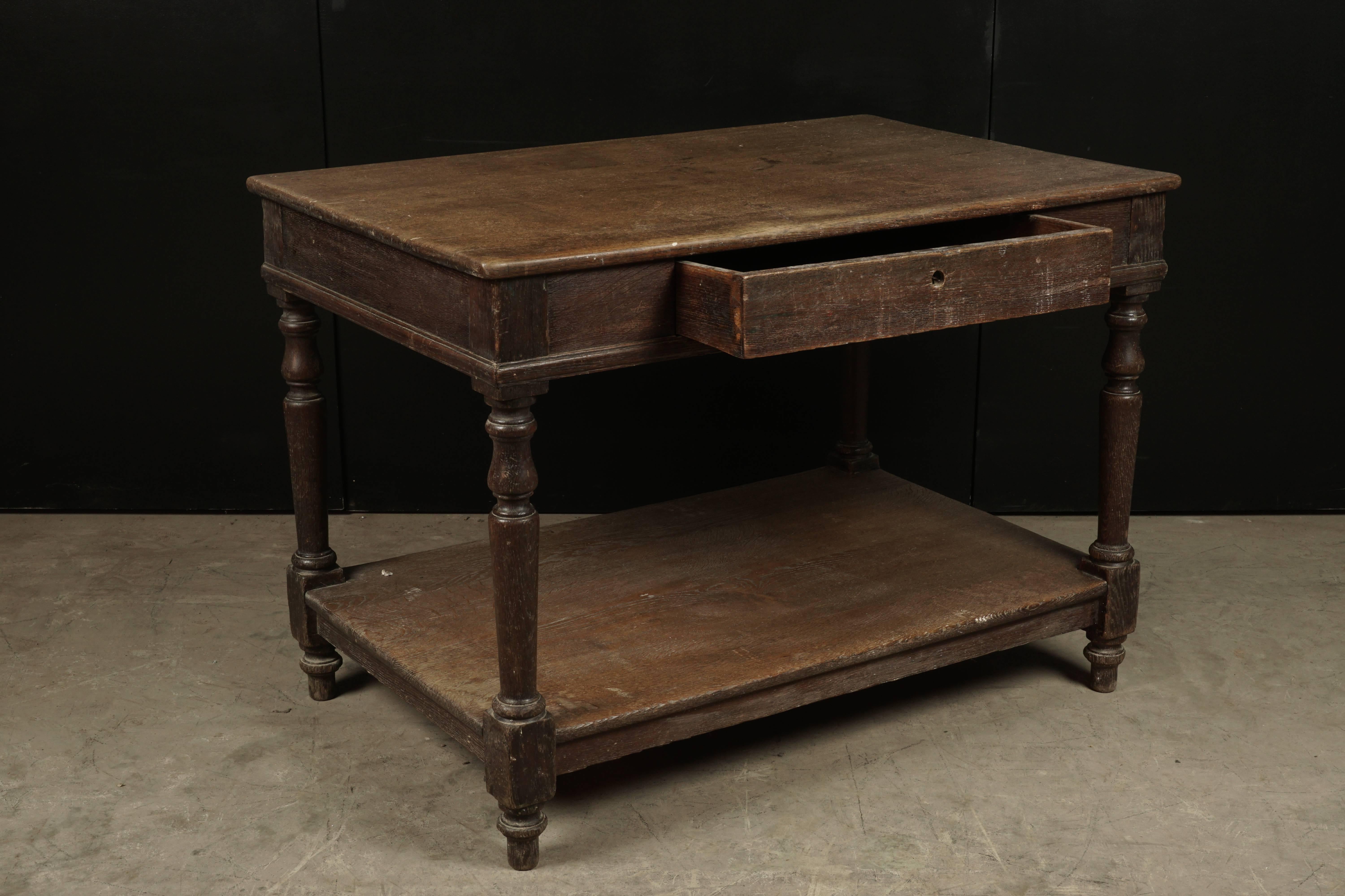 French Console Table with drawer, Circa 1920.  Solid oak construction.  