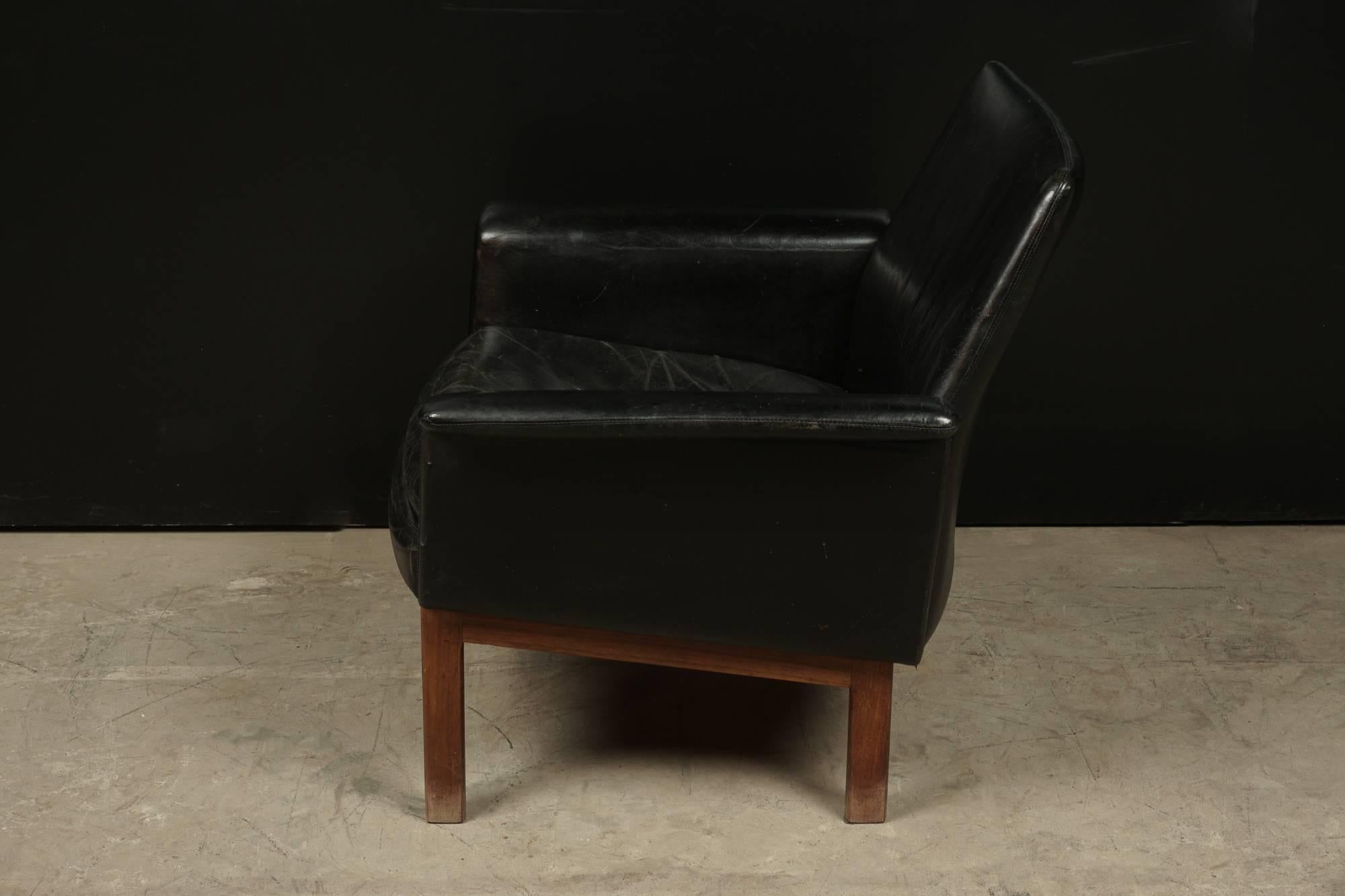 European Mid Century Lounge Chair In Leather From Denmark, Circa 1970