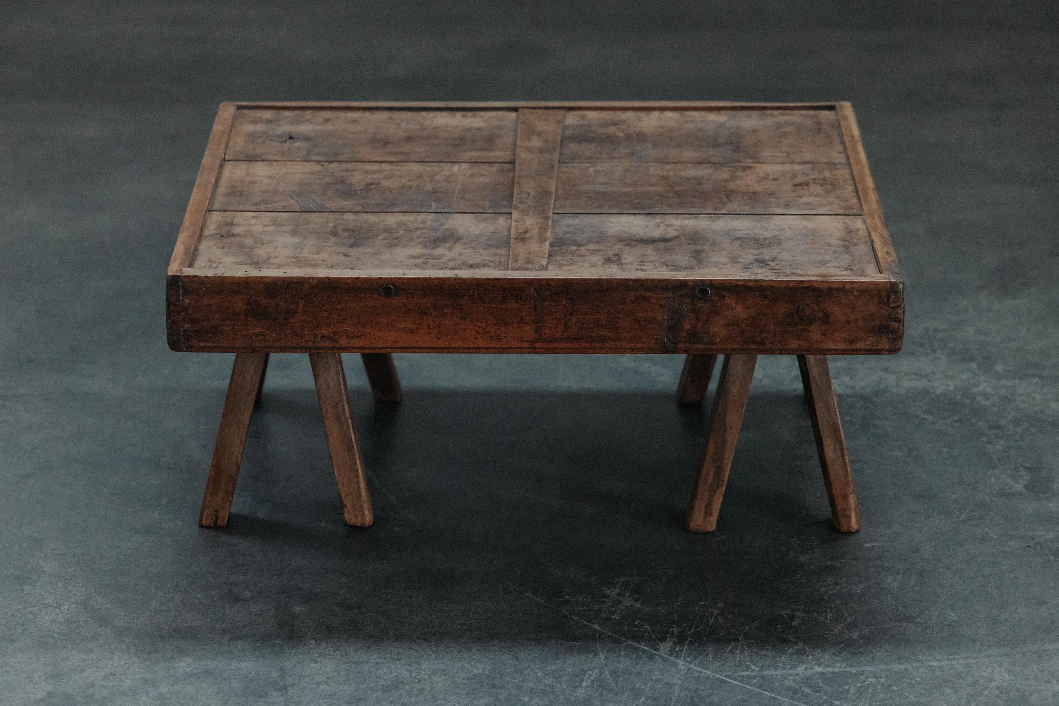Primitive Low Walnut Coffee Table From France, Circa 1900.  Low middle from the alps with great patina and wear.