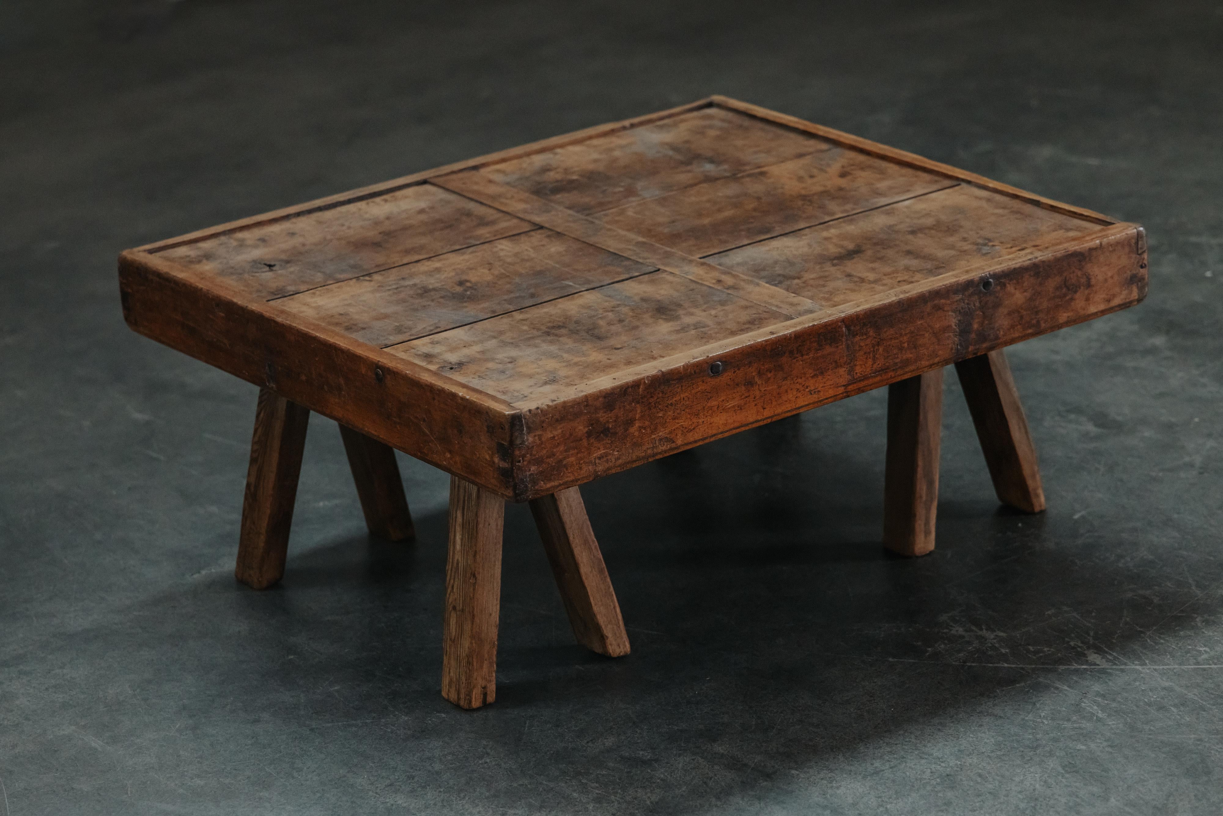 Primitive Low Walnut Coffee Table From France, Circa 1900 In Good Condition For Sale In Nashville, TN