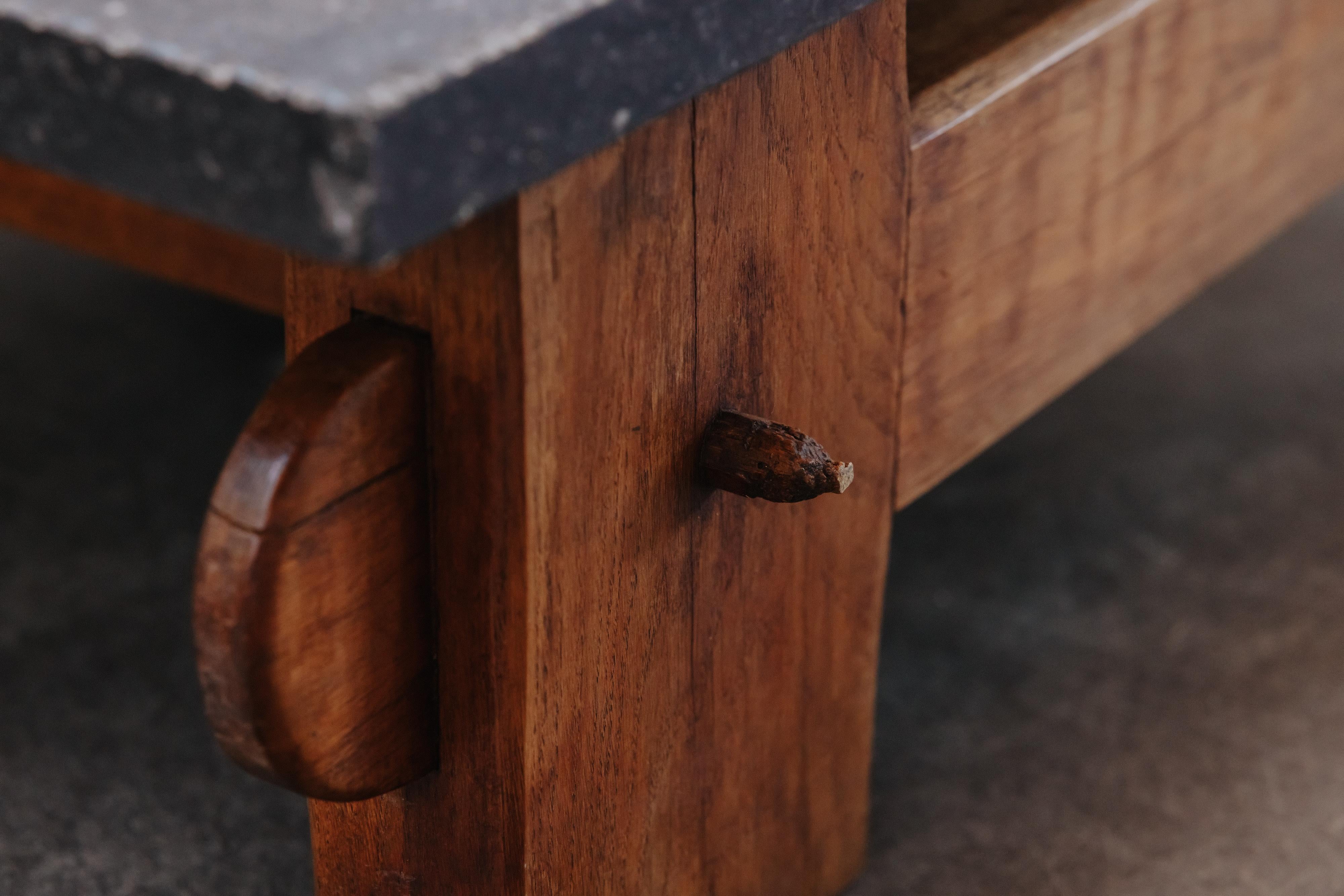 Oak Vintage Stone Coffee Table From France, Circa 1960 For Sale