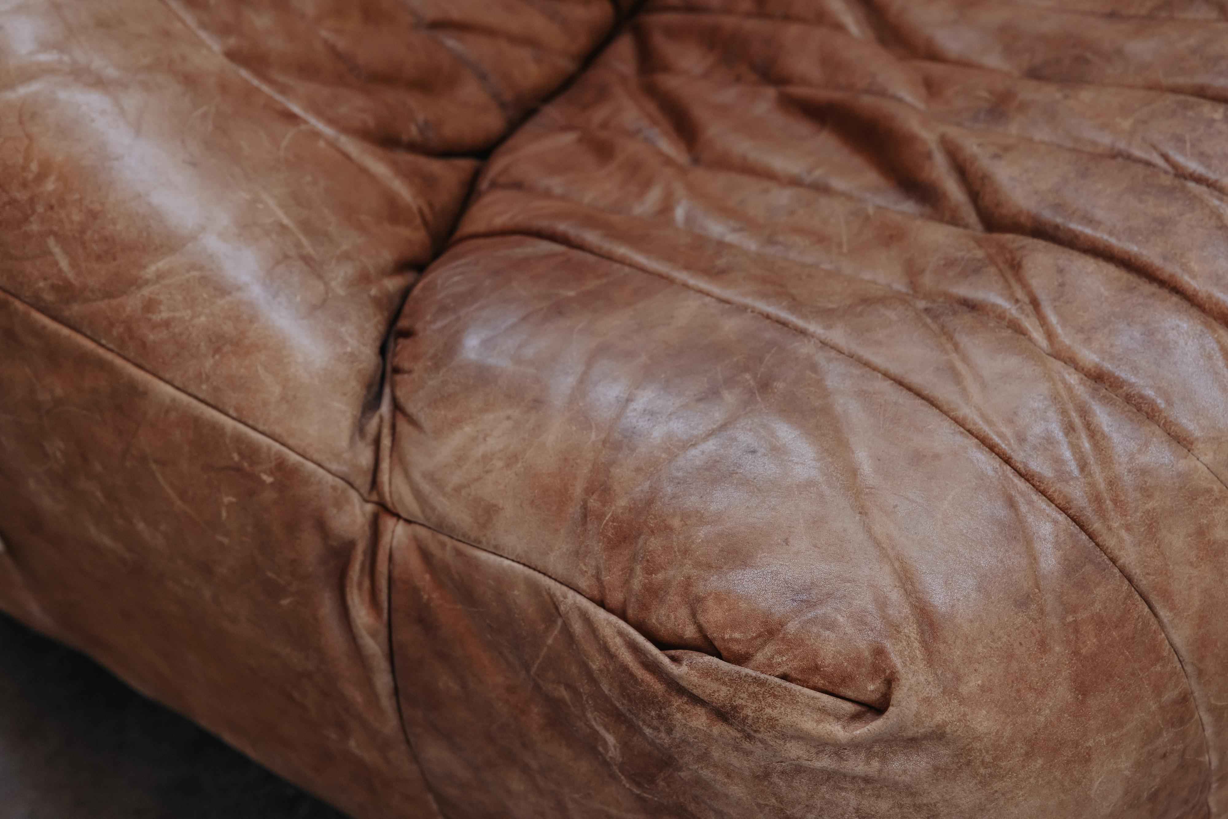 Vintage Leather Ligne Roset Sofa, Model Arelia, Circa 1970 For Sale 3