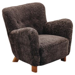 Vintage Fritz Hansen 1669 Shearling Lounge Chair From Denmark, 1960s