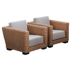 Ein Paar Vintage-Lounge-Sessel mit geflochtener Sitzfläche aus Frankreich, um 1970