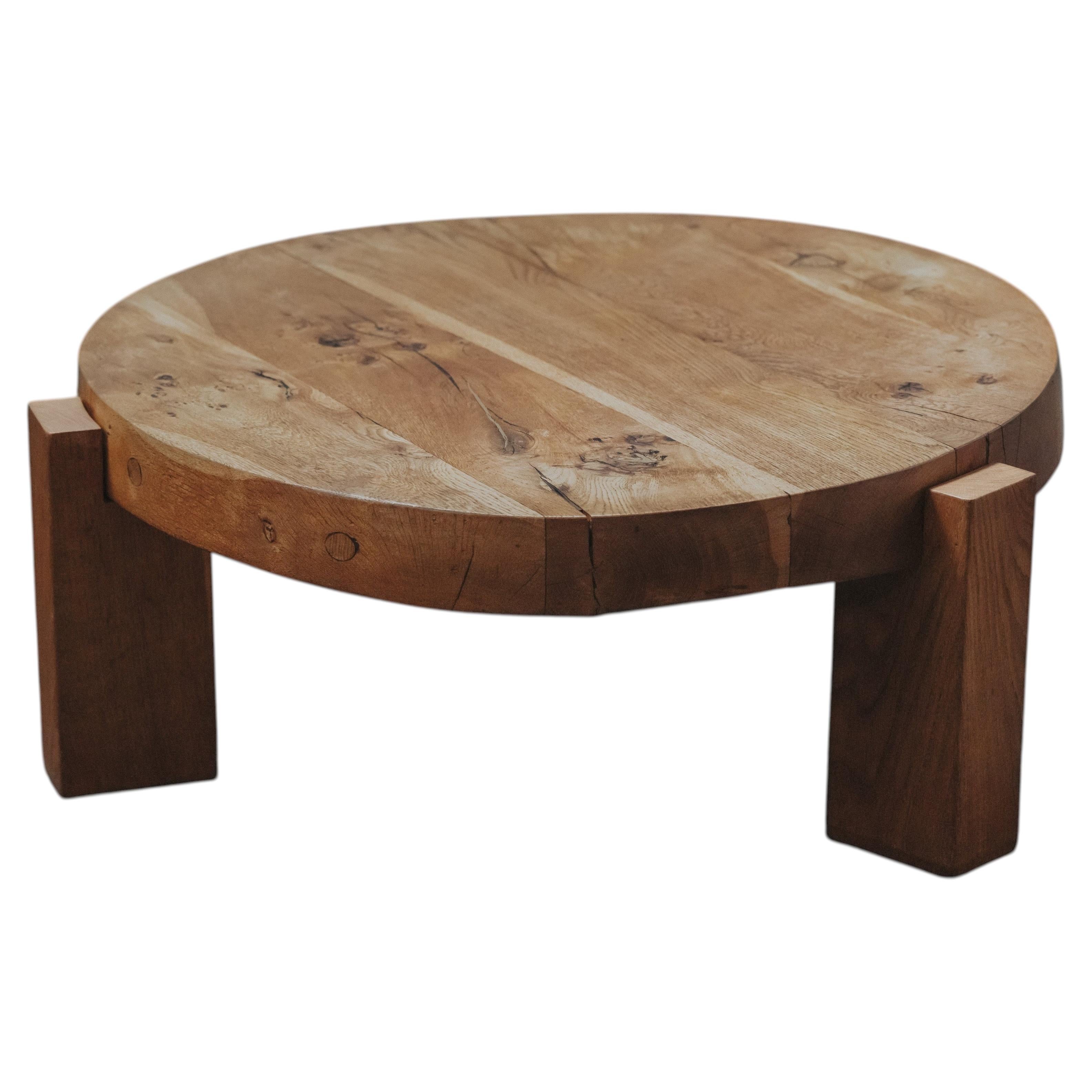 Vintage Brutalist Oak Coffee Table From France, Circa 1960