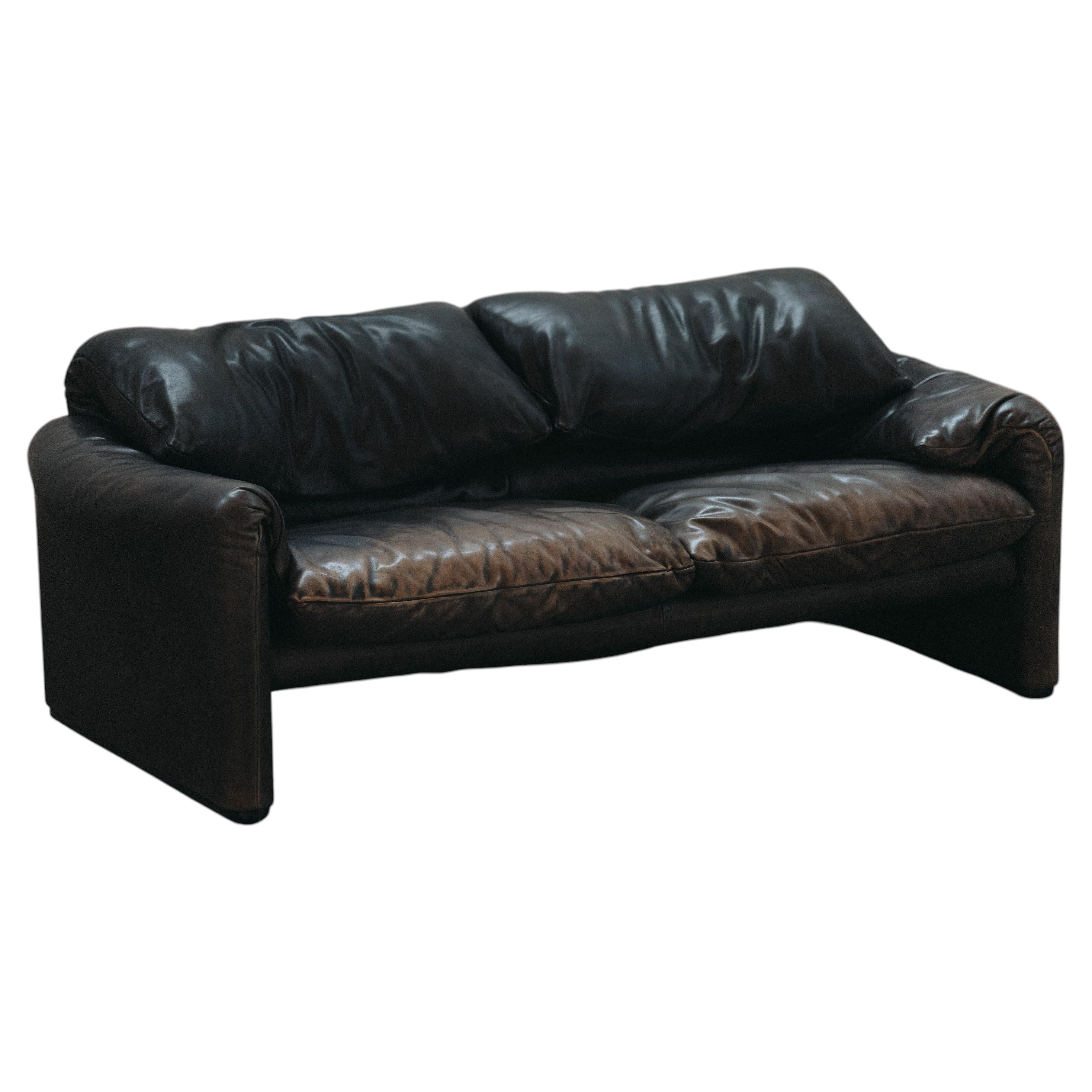 Vintage Maralunga Leather Sofa by Vico Magistretti for Cassina, Italy 1970s For Sale