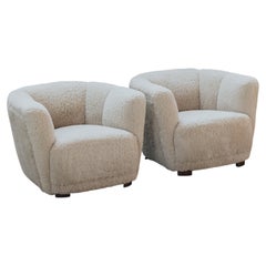 Vintage Pair Of Shearling Cabinetmaker Lounge Chairs From Denmark, 1960s