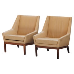 Paire de fauteuils de salon vintage en cuir signés Erik Kolling Andersen, d'origine danoise, années 1970