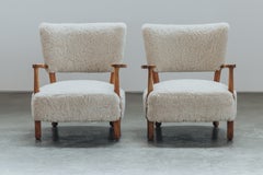 Vintage Pair Of Shearling Cabinetmaker Lounge Chairs From Denmark, Circa 1960.