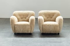 Rare Pair Of Vintage Shearling Cabinetmaker Lounge Chairs From Denmark, 1960s