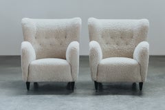 Vintage Pair Of Shearling Cabinetmaker Lounge Chairs From Denmark, Circa 1960