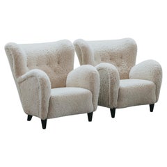 Vintage Pair Of Shearling Cabinetmaker Lounge Chairs From Denmark, Circa 1960