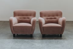 Vintage Pair Of Velvet Cabinetmaker Lounge Chairs From Denmark, Circa 1960