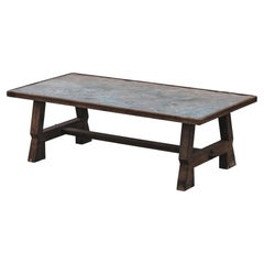 Vintage Oak And Slate Coffee Table From France, Circa 1960