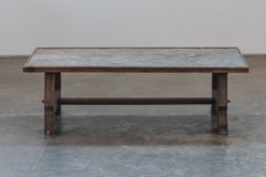 Vintage Oak And Slate Coffee Table From France, Circa 1960