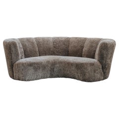 Large Vintage Shearling Cabinetmaker Sofa From Denmark, Circa 1960