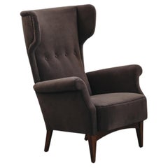 Vintage Velvet Wingback Cabinetmaker Chair From Denmark, Circa 1960