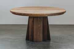 Vintage Oak Round Dining Table Fro France, Circa 1980