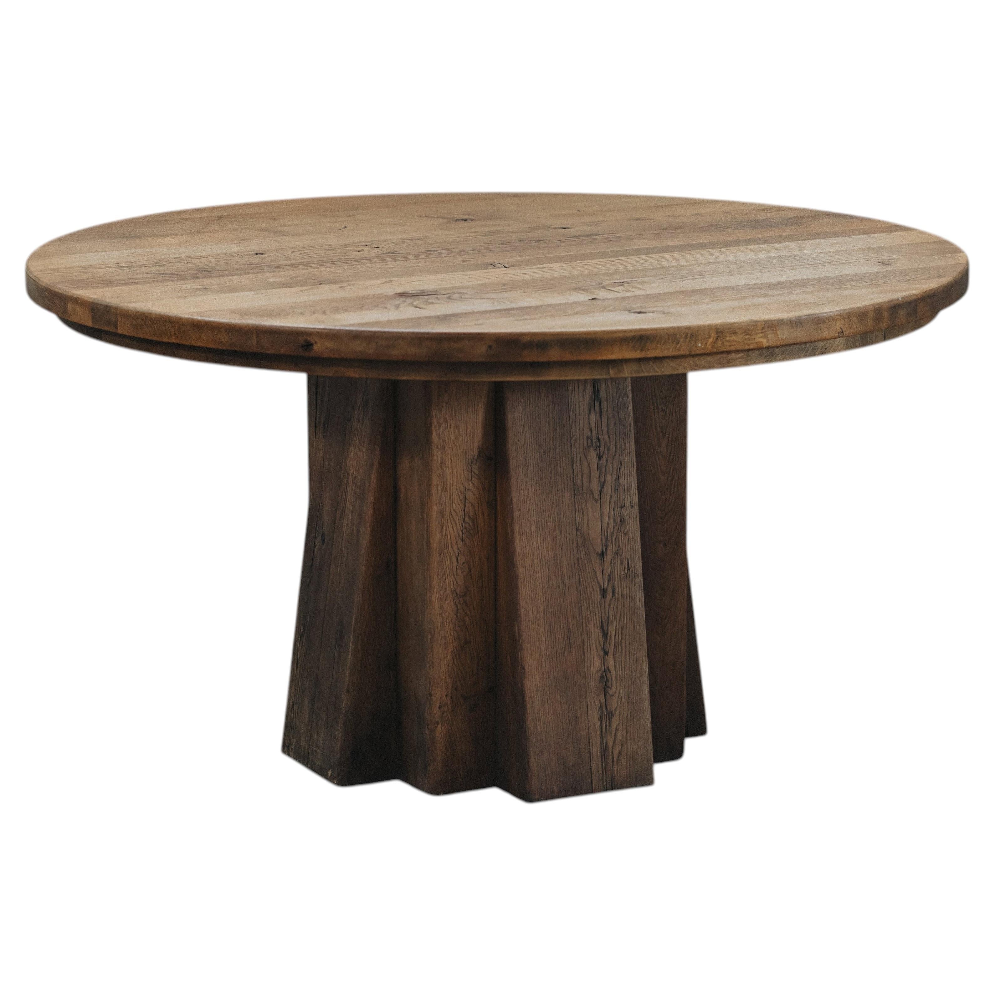 Vintage Oak Round Dining Table Fro France, Circa 1980