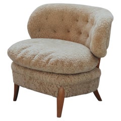 Vintage Shearling Otto Schultz Lounge Chair From Sweden, Circa 1950