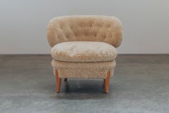Vintage Shearling Otto Schultz Lounge Chair From Sweden, Circa 1950