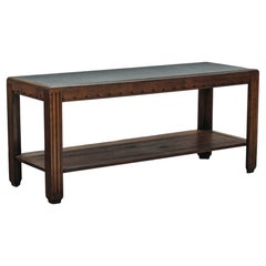 Mesa consola antigua de roble con tablero de piedra, procedente de Francia, de alrededor de 1940
