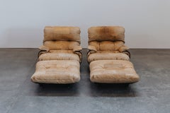 Vintage Pair Of Ligne Roset Marsala Lounge Chairs With Ottomans, France 1970s