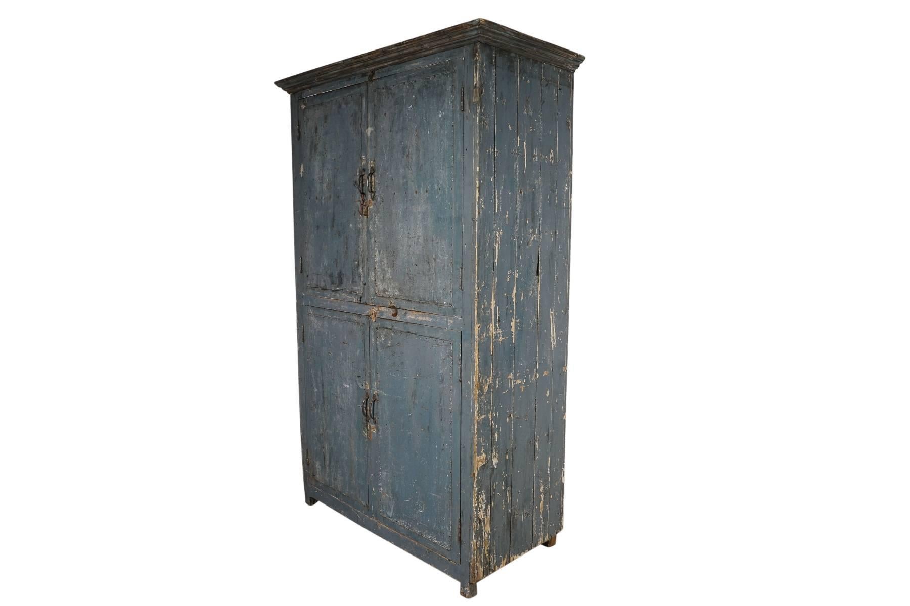 French Four-Door Cabinet in Original Blue Color 5