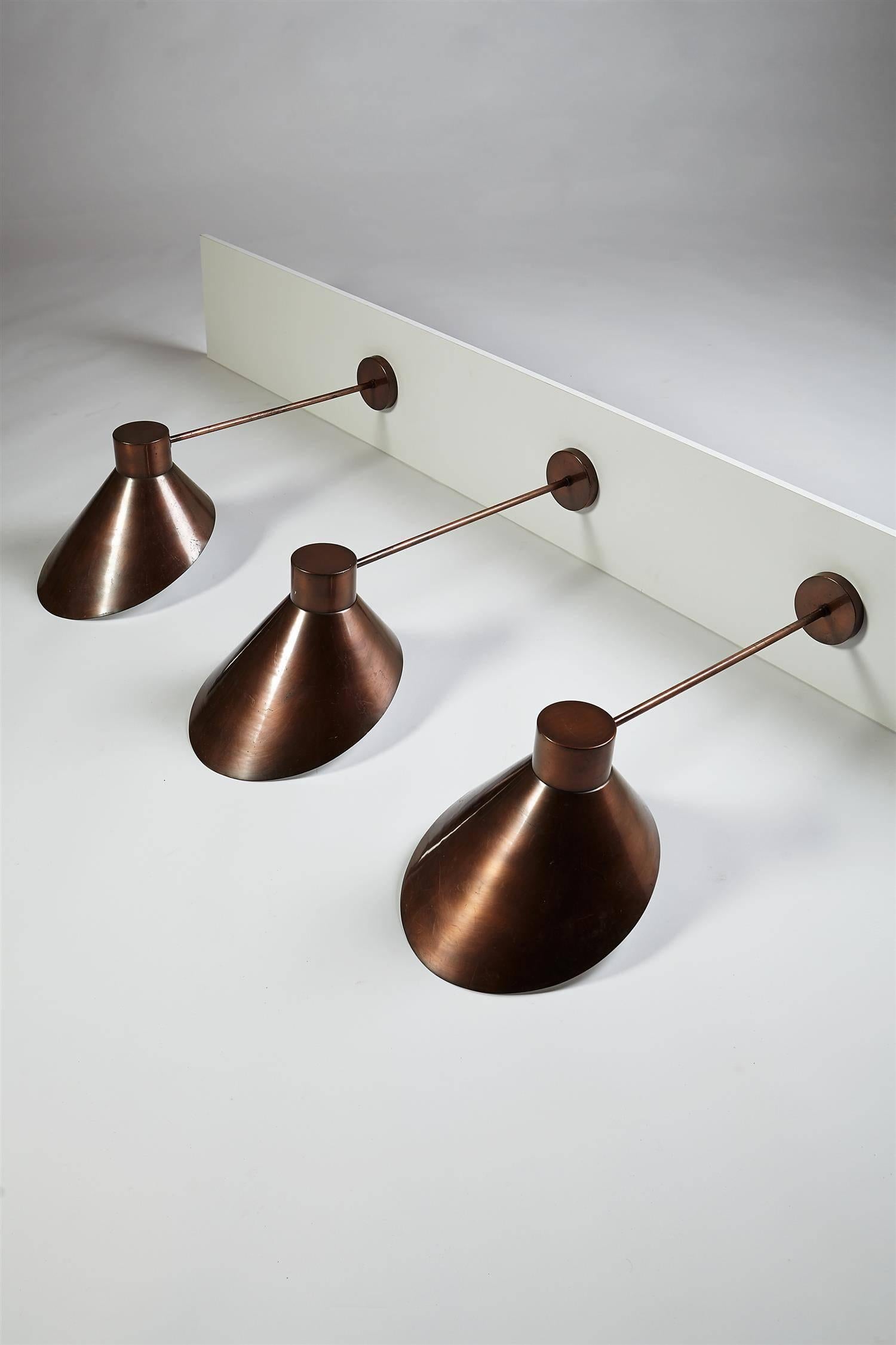 Rare Set of Three Swedish, 1950s Copper Sconces In Good Condition For Sale In New York, NY