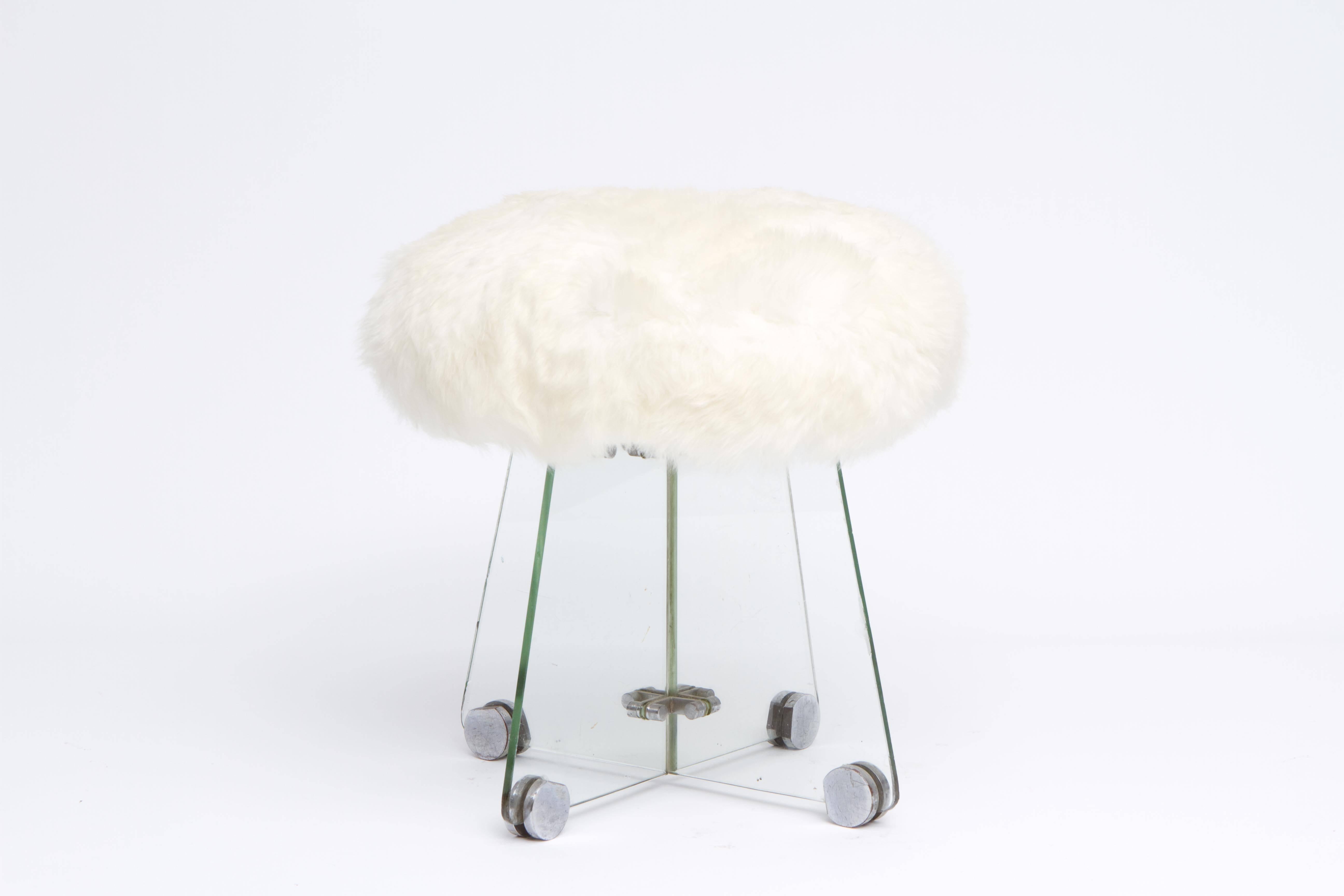 Rare Glass and fur stool
By Rene Coulon
French, circa 1950