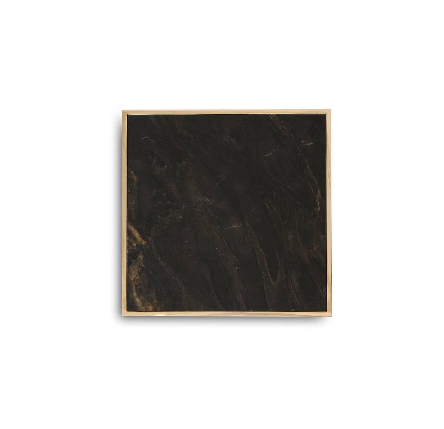 Fine contemporary table by Studio Gallet. 
Hand-Hammered polished bronze + Classic black marble with textured leather finish.
Each piece is handmade in New-York.
Limited edition of 50 Pieces.
Custom size available within two weeks.