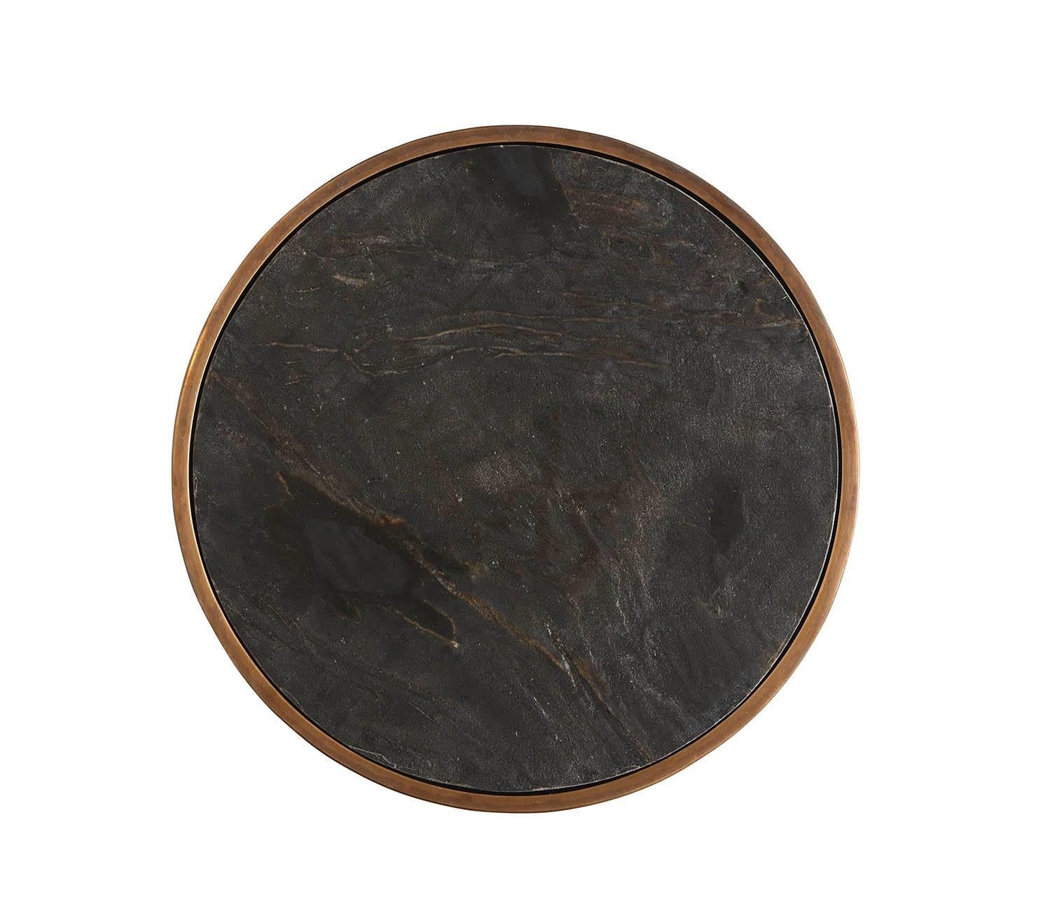 Fine contemporary table by Studio Gallet.
Hand-hammered patinated bronze and classic black marble with textured leather finish.
Each piece is handcrafted in New York City.
Numbered and signed.
Custom size available within two to four