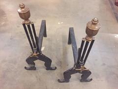 French Forged Iron and Brass Cowboy Andirons