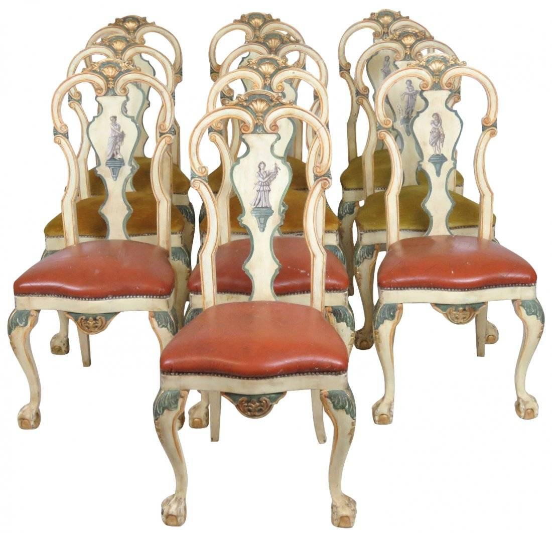 Set of Ten Italian Hand-Painted Chairs For Sale
