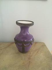 Continental Purple Porcelain Vase with Gilt Metal Design