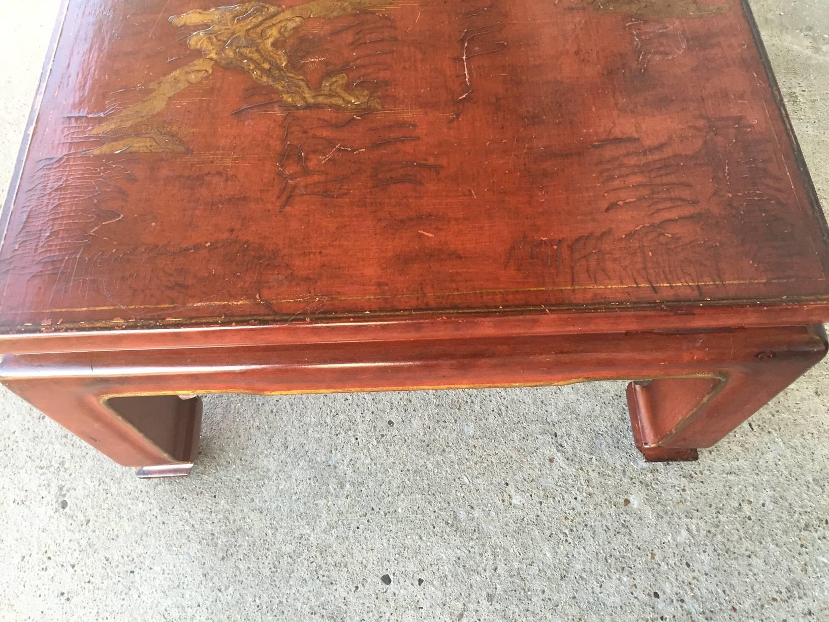 Mid-Century Modern Mid-Century Red Lacquer Chinese Style Coffee Table
