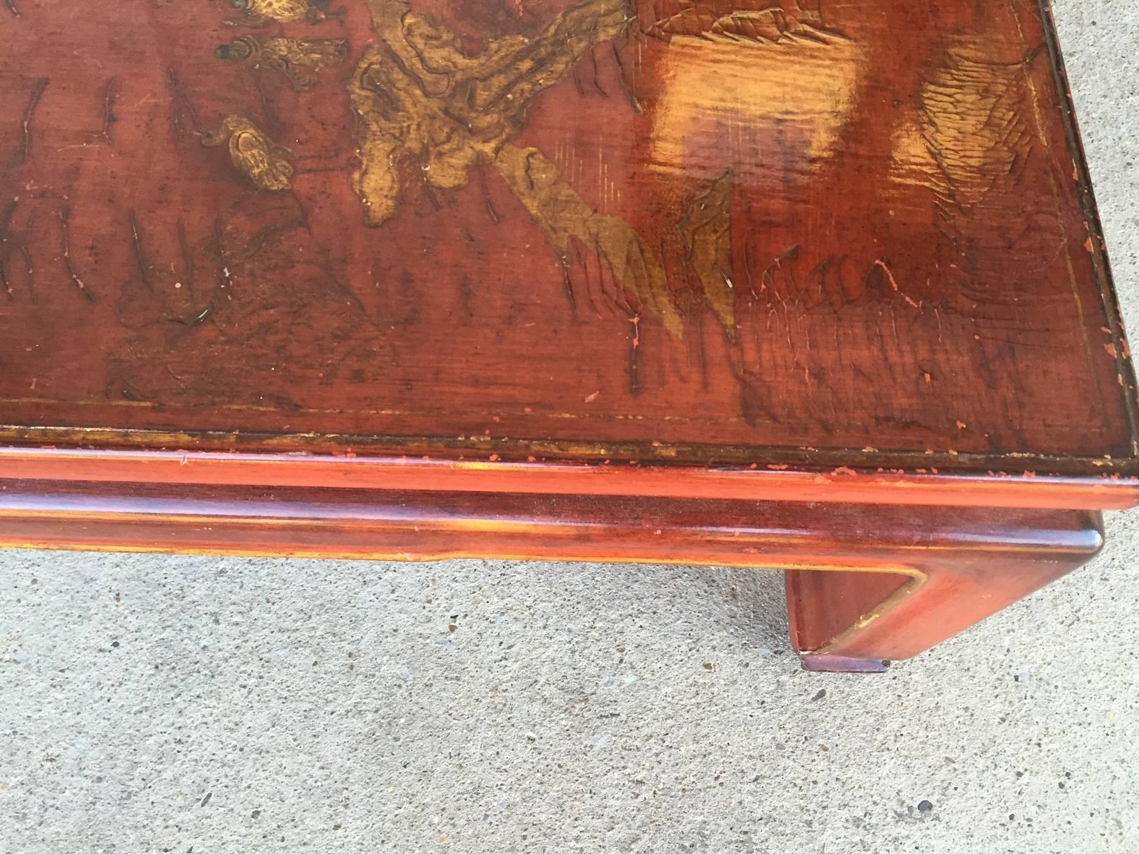 Mid-Century Red Lacquer Chinese Style Coffee Table In Good Condition In Nashville, TN