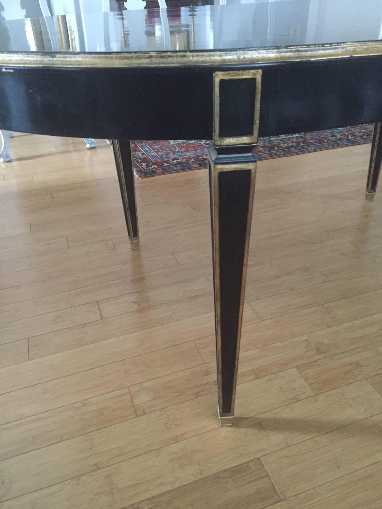 Louis XVI Style Dining Table in Black with Gilt Accents In Good Condition For Sale In Nashville, TN