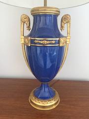 19th Century Lapis Blue Porcelain Lamp with Gilt Bronze Mounts
