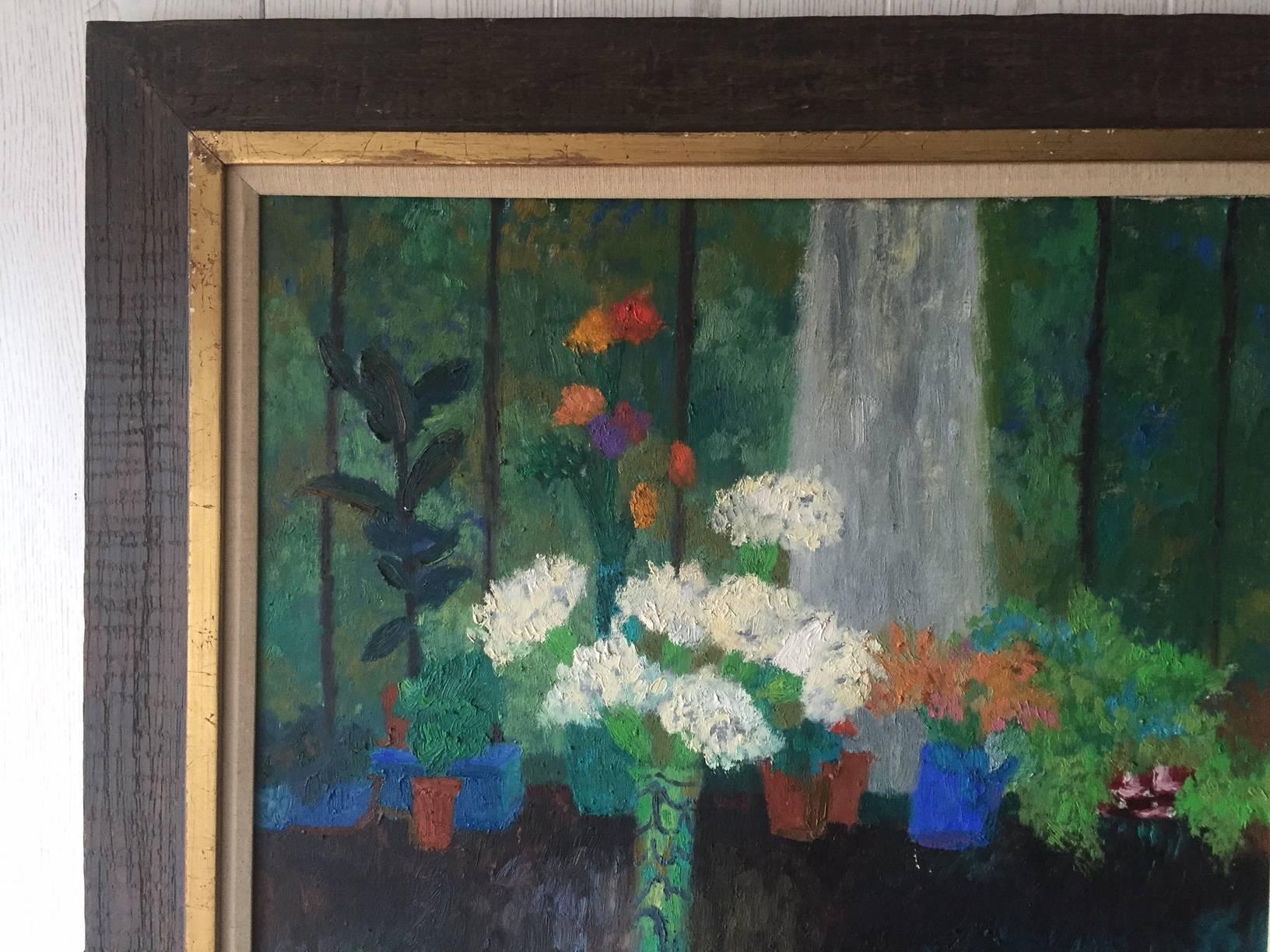 North American Still Life Oil on Canvas of Vase with Flowers 