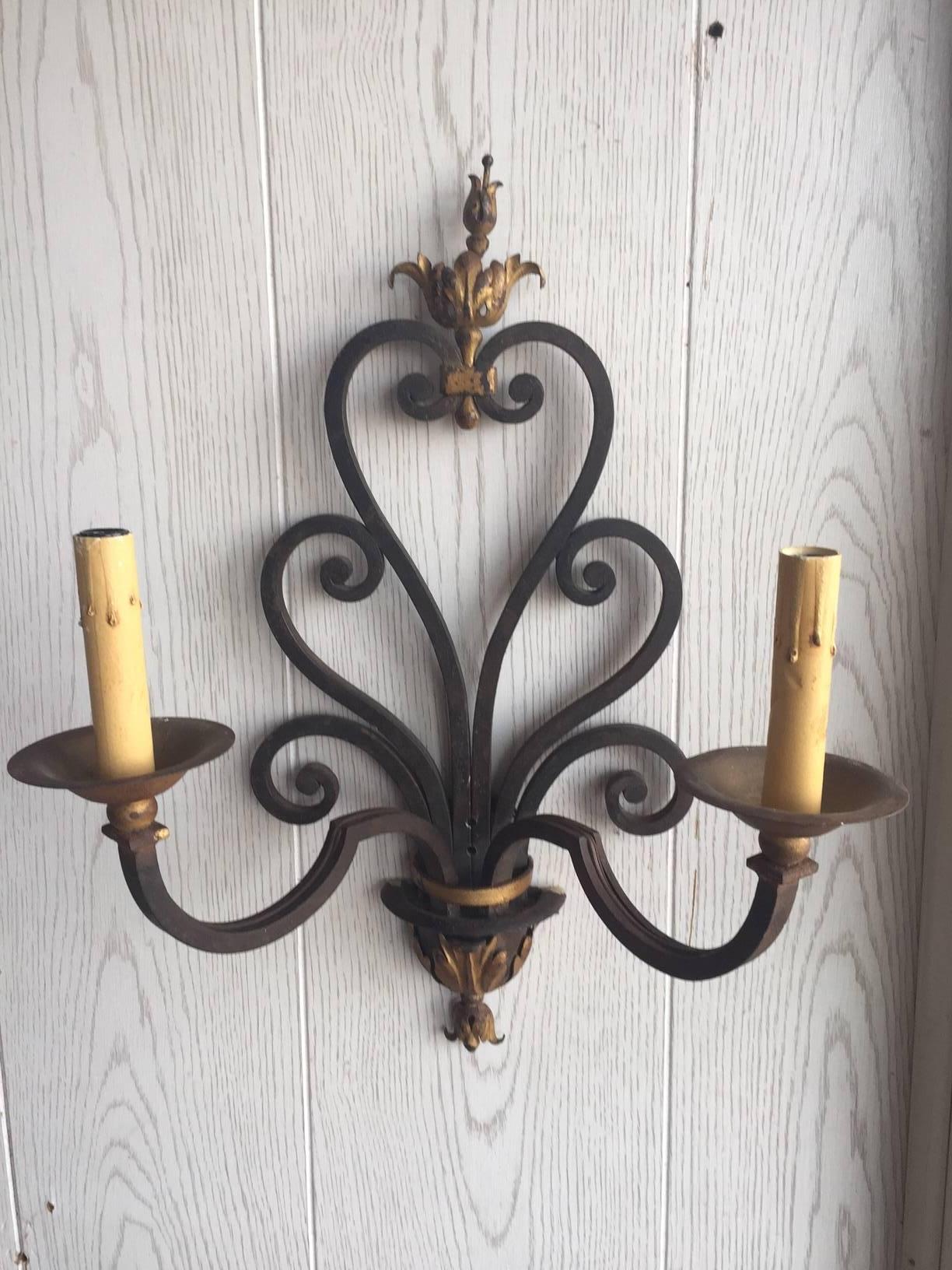 Other Pair of French Two-Arm Iron Sconces For Sale