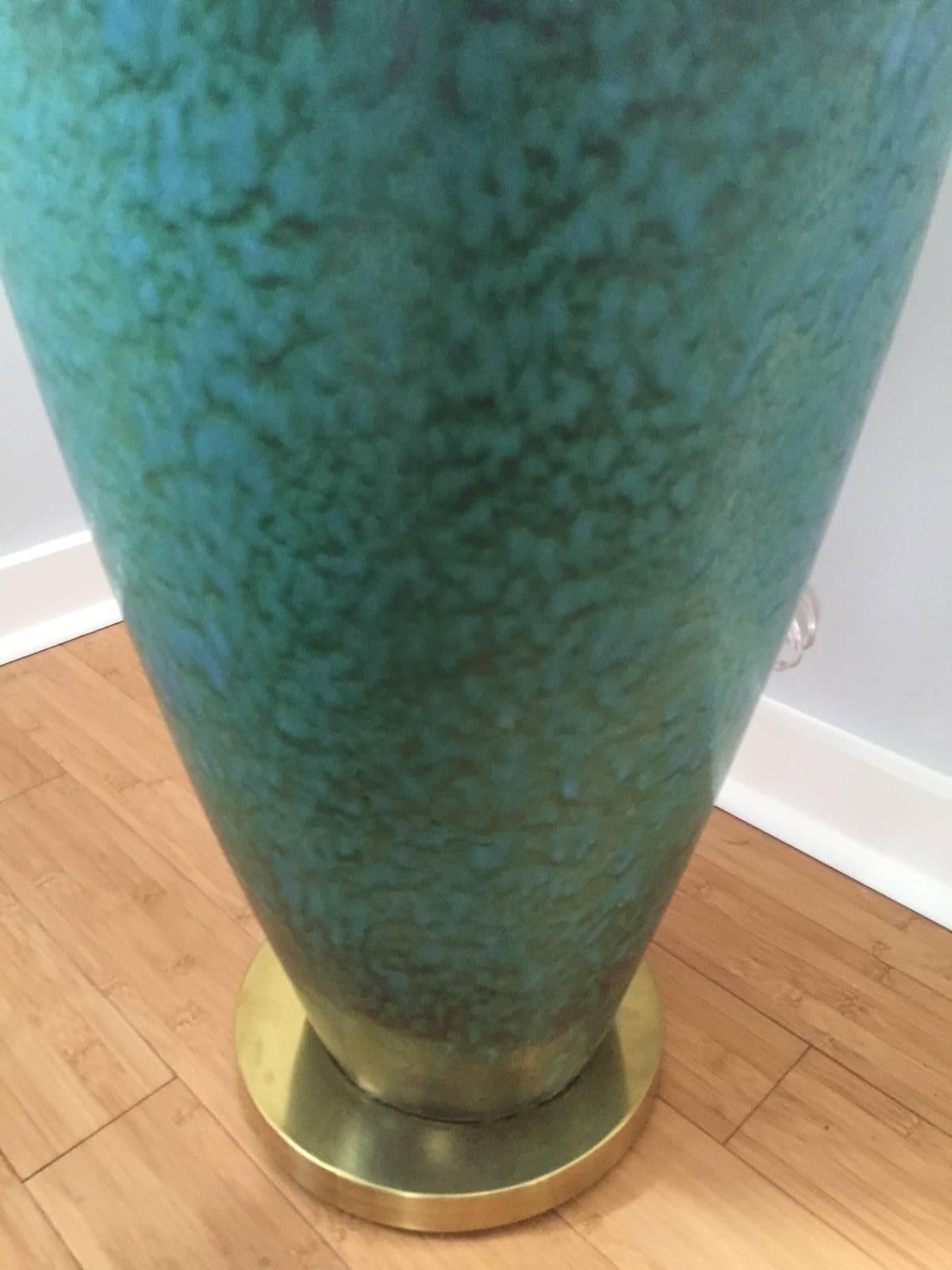 Large Vintage Glazed Pottery Floor Lamp In Good Condition For Sale In Nashville, TN