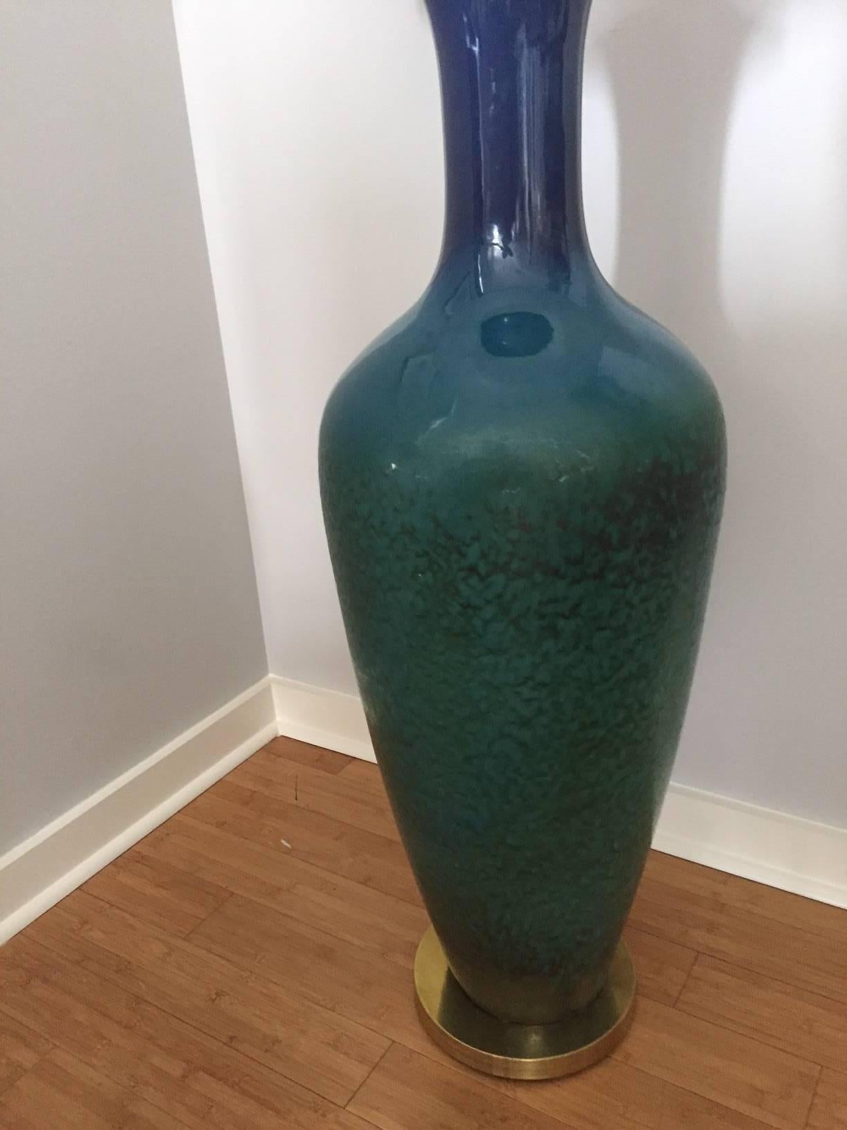 Mid-20th Century Large Vintage Glazed Pottery Floor Lamp For Sale