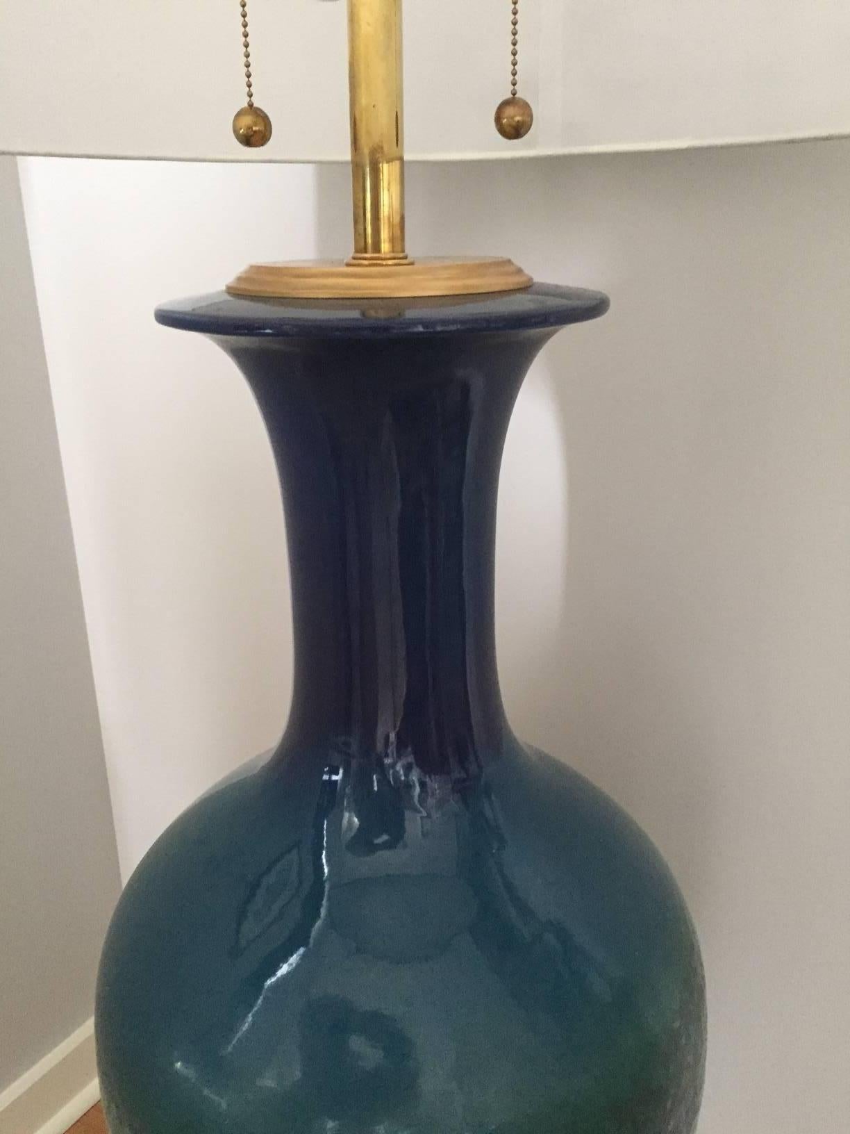 Large Vintage Glazed Pottery Floor Lamp For Sale 1