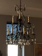 French Iron Chandelier with Faceted Crystal Prisms